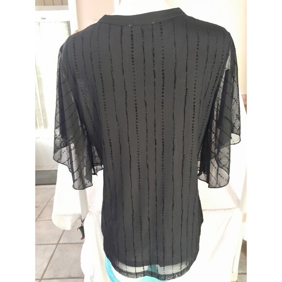 New Womens Whimsigoth Night Out Work Church Flared Flutter Sleeve Blouse Blk XL - Picture 3 of 8